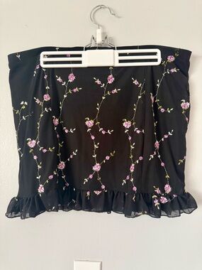 Sugar Thrillz I’m Baby Floral Embroidered Mesh Mini Skirt - Coquette Whimsigoth